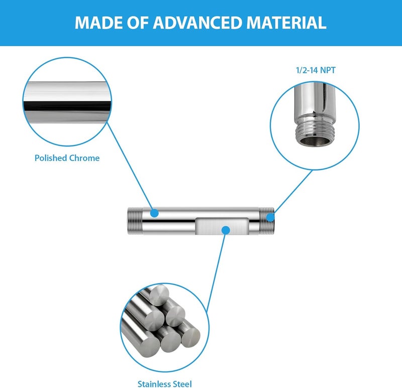 Lordear Shower Arm 4 Inch Chrome Ceiling Mount Shower Arm and Flange 4” Shower Head Extension Arm Design for Rainfall Showerhead,Round Pipe - Image 2
